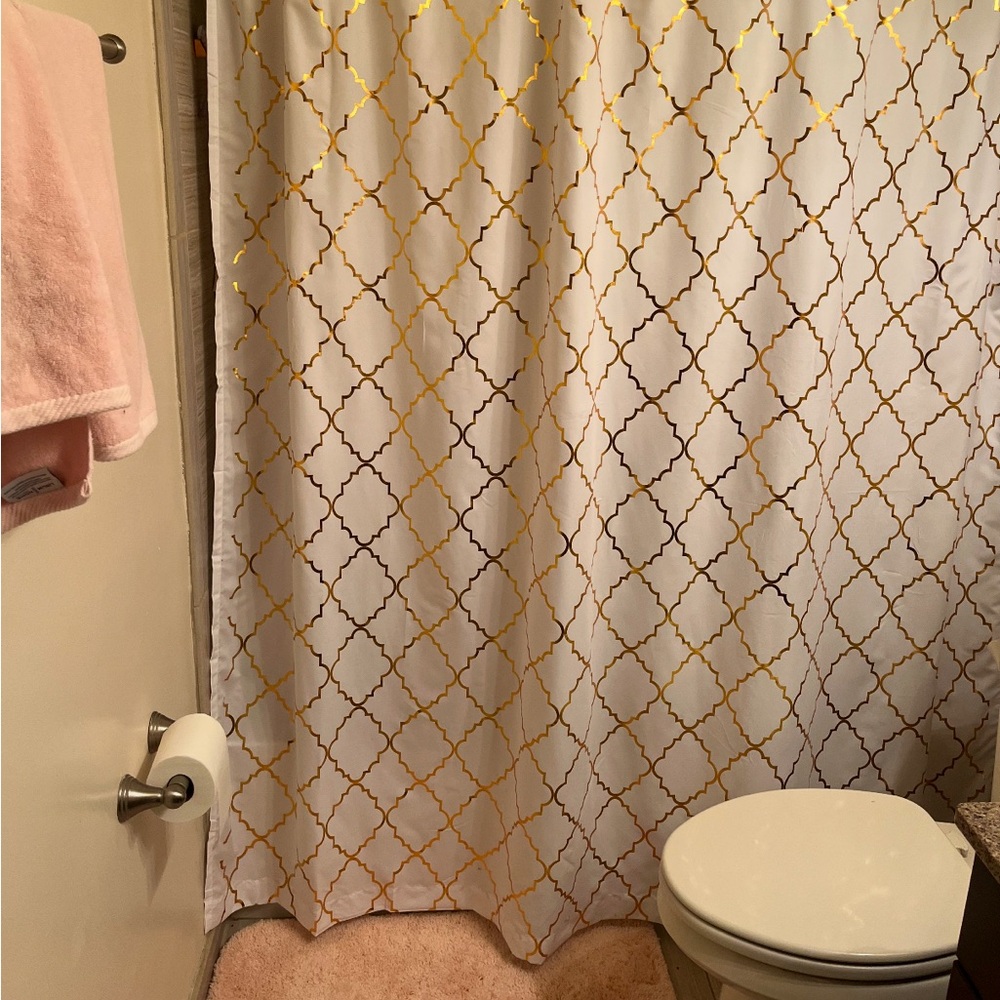 White and gold shower curtain